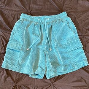Angel Kiss Teal Corduroy Cargo Shorts